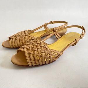 MIU MIU Tan Woven Leather flat sandals Women's Size 37.5 / 7 Nude Kitten Heel